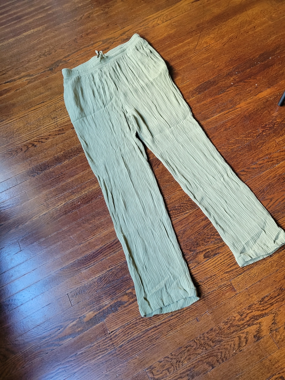 Sag Harbor Women’s Crinkle Straight Leg Pants, Elastic Waist Lime Sz M Boho - Picture 3 of 17